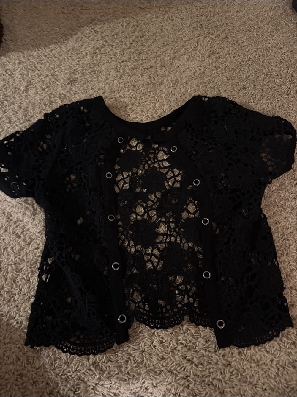 Princess Polly Black Crochet Lace Button-Trim Top